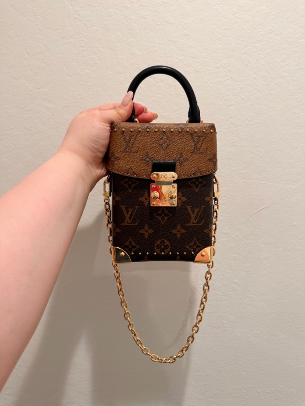 Louis Vuitton Brown and Black Monogram Mini Trunk Crossbody with Gold Hardware